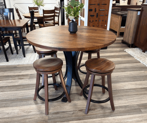 Rustic Walnut Bar Table with Swivel Barstools - Deal